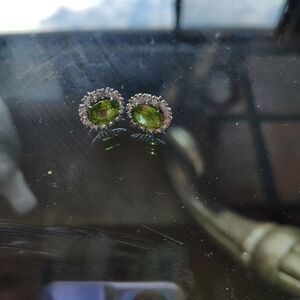 Elegant Green and Silver Stud Earrings